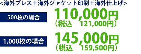 ＜海外CDプレス＋海外ジャケット印刷＋海外仕上げ＞ 1,000枚の場合 89,000円（税別）