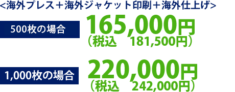 ＜海外DVDプレス＋国内ジャケット印刷＋国内仕上げ＞ 1,000枚の場合 89,000円（税別）